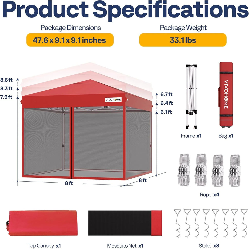 10x10ft Easy Pop-Up Canopy, Outdoor Screen Tent with Mosquito Netting, 2 Zipper Doors, and Roller Bag for Yard Camping Picnic Party Events, Beige