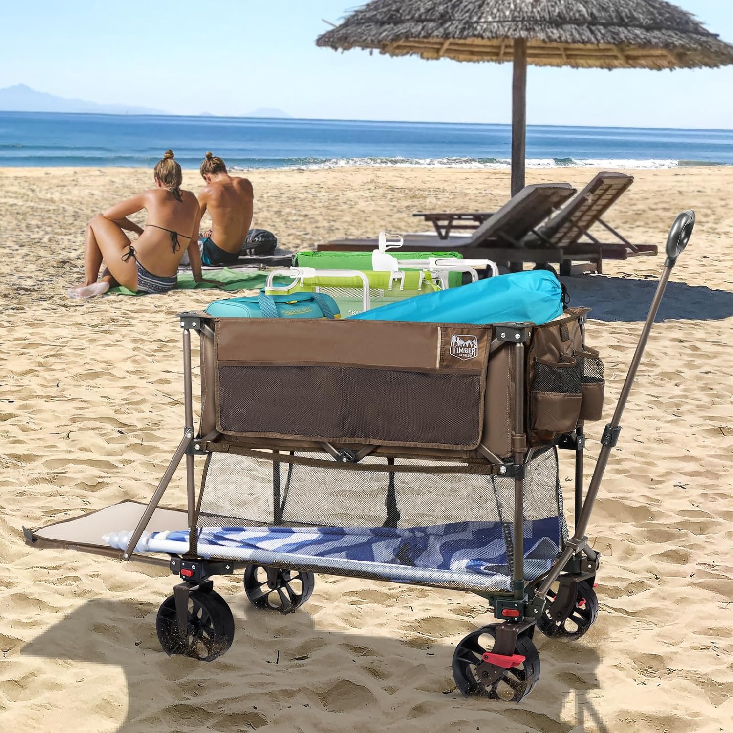 400L Large Capacity Folding Double Decker Cart with Brakes, 54 Inch Extra Long Extended Cart, 450 Pounds Heavy Duty Folding Cart