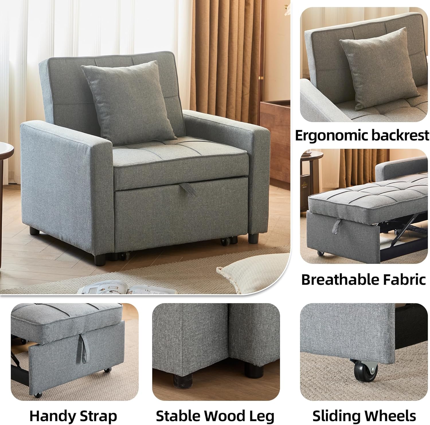 Sofa Bed Chair Convertible Sleeper Sofa with Pull-Out Bed