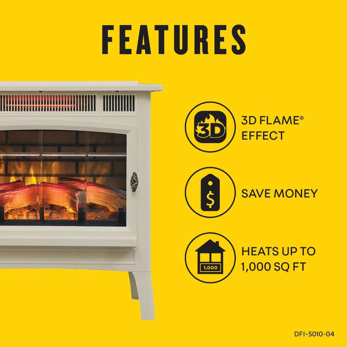 Freestanding Electric Fireplace Stove Heater with 3D Flame Effect for 1,000 Sq. Ft