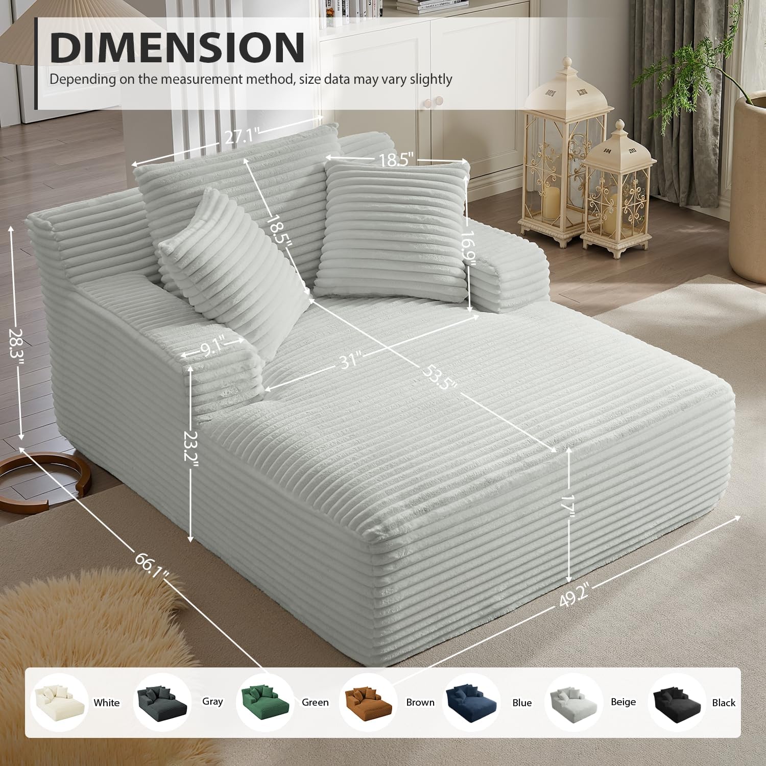 50-inch indoor recliner, oversized corduroy upholstered boneless sofa bed, deep sleeper sofa reading chair, cloud sofa, living room sofa